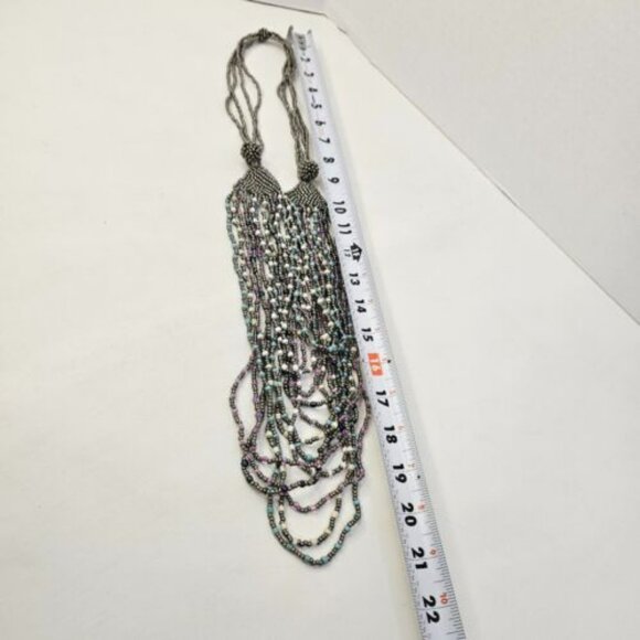 Necklace Costume Women Jewelry Multi Layered Gray Soft Colors Beaded - Picture 9 of 9